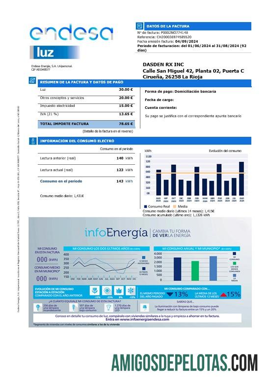 realista Modelo de fatura de serviços públicos Endesa Luz da Espanha em formatos Word e PDF